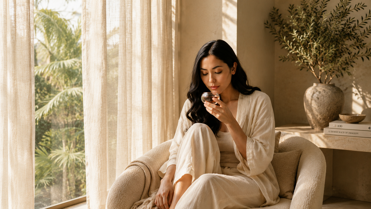 A quiet morning by the window, cup in hand