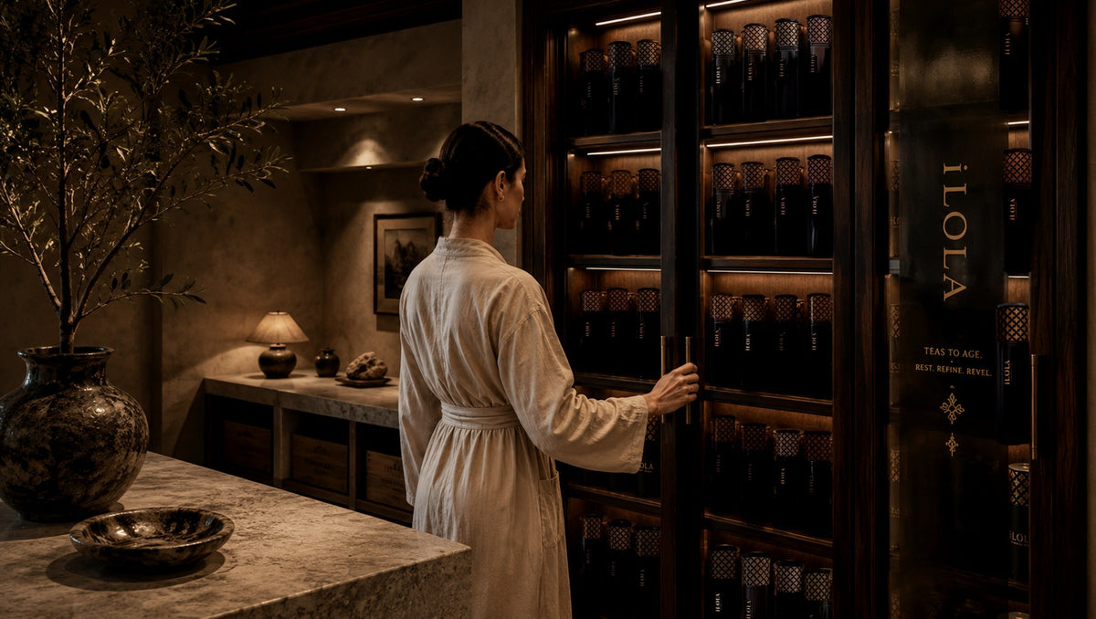 A cabinet of iLOLA Tea Disc Humidors kept together, a private tea cellar